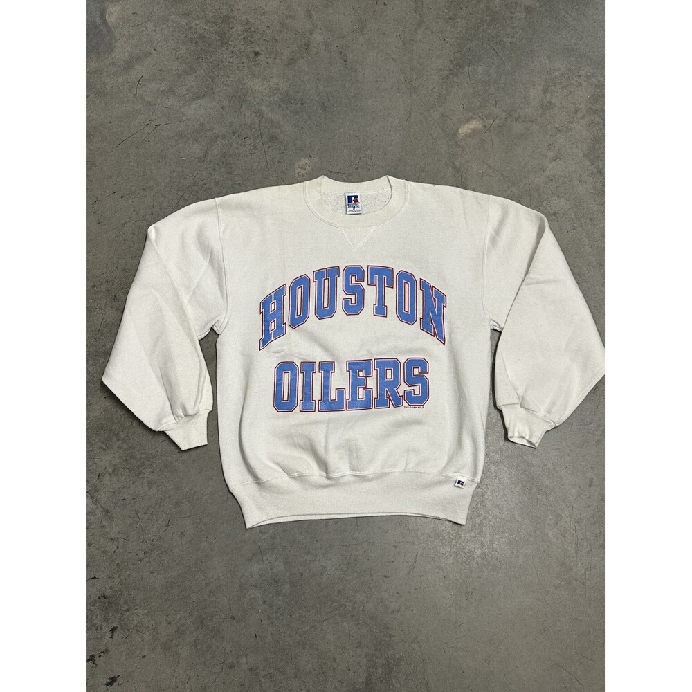 Vintage 90's  Russel USA Houston Oilers White Crewneck with big spell out Size M